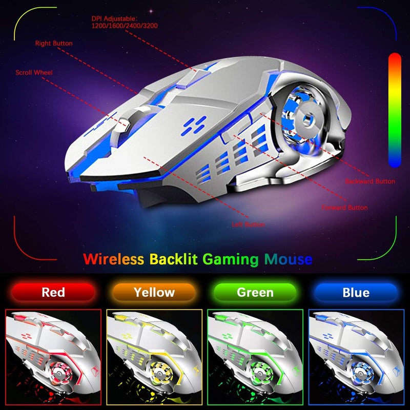 LexonElec Wireless Gaming Keyboard and Mouse,RGB Backlit Rechargeable Keyboard Mouse with 5000mAh Battery Metal Panel,Removable Hand Rest Mechanical Feel Keyboard and 7 Color Gaming Mute Mouse for PC Gamers - Image 5